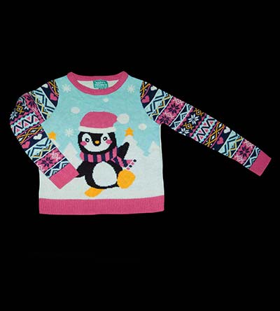 Fešáček * dětský second hand * Zimní vánoční svetr s tučňákem a norským vzorem