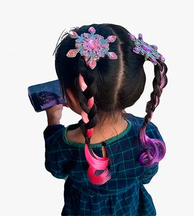 Fešáček * dětský second hand * Štrasová sponka do vlasů s barevným pramenem "plameňáková"